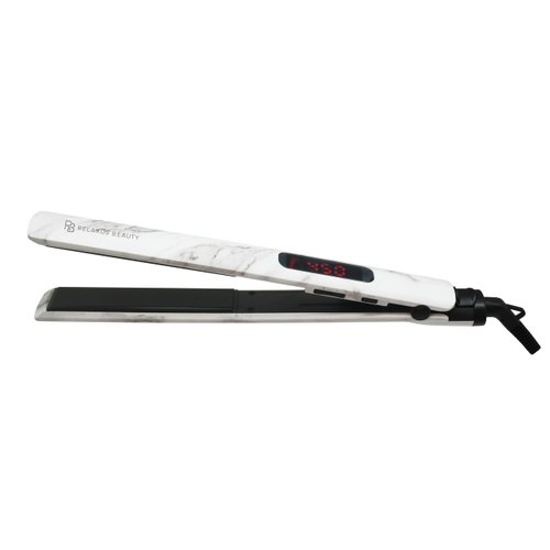 SLZ Analog Limited Hair Straightener with Tourmaline Ceramic Plates, Ultra-Slim, Dual Voltage, 360° Swivel Cord - White Marble