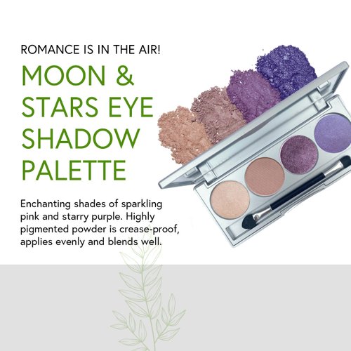 Honeybee Gardens Quad Eye Shadow Compact in Moon & Stars, Pale Pink, Deep Purple Shades, Refillable & Customizable, Vegan, 4 Pack 26mm Pans