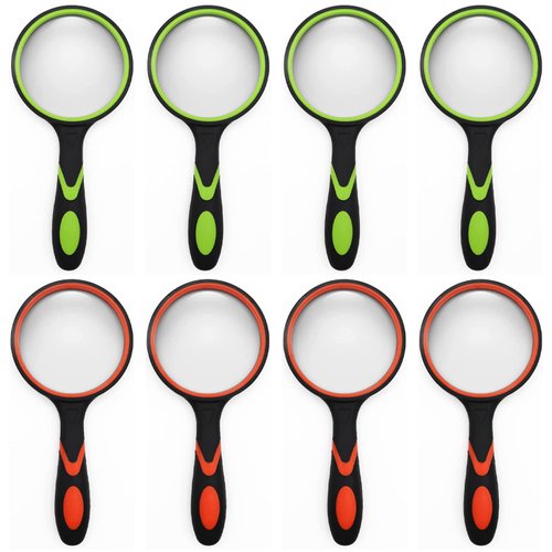 SHENGQIDZ 8 Pack 8X Handheld Magnifying Glass Reading Magnifier for Seniors and Kids, 50mm Magnifying Glass Lens with Non-Slip Rubber Handle for Reading Hobbies and Science