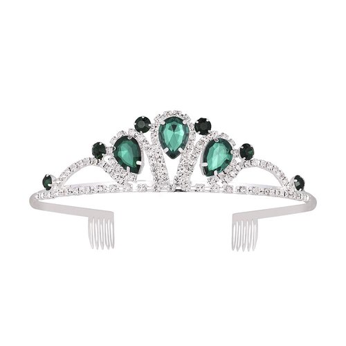 CrownUS Princess Queen Tiara Rhinestone Bridal Wedding Crown, Metal Headband Headpiece, Prom Party Birthday Hair Accessories for Women & Girls (Green)
