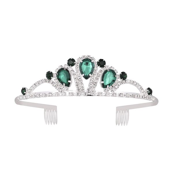 CrownUS Princess Queen Tiara Rhinestone Bridal Wedding Crown, Metal Headband Headpiece, Prom Party Birthday Hair Accessories for Women & Girls (Green)