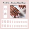 ANDGING French Tip Press on Nails Square Short Medium White Fake Nails Acrylic Glue on Nails with Rhinestone Striped Design 24Pcs Manicure Stick ons Nail for Wedding Gel False Nails with Glue LP68TT1