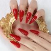 iBeautying Press on Nails - Chinese Red Solid Color False Nails | Stiletto Long Reusable Fake Nails in 10 Sizes - 24 Nail Kit with Jelly Glue Pad