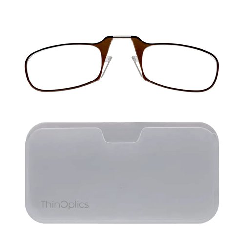 ThinOptics unisex-adult Reading Glasses + White Universal Pod Case | Brown Frames, 2.50 Strength Readers Brown Frames / White Case, 44 mm