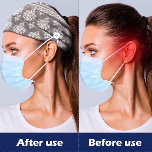 6 Pieces Nursing Headbands with Buttons for Nurses Doctor Women Boho Bandana Headbands Wide Stretch Head Wraps Elastic Hair Bands for Face Covering Holder Ear Protection (Colorful Pattern)