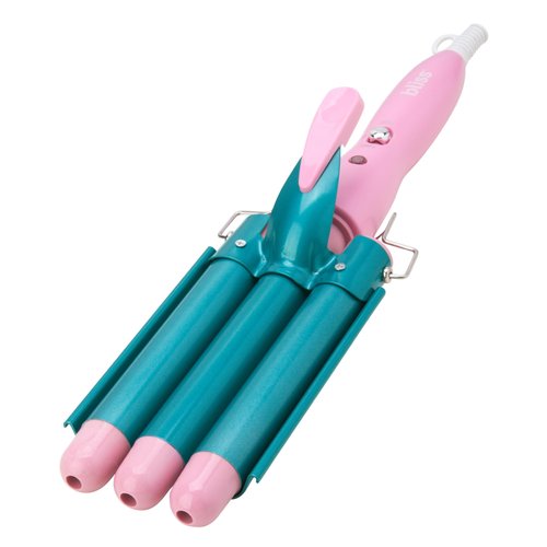 Bliss 3 Barrel Curling Iron - Adjustable Temperature Crimper Hair Tool - Beach Waver Curling Iron for Women, Light Blue