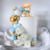 Bear Cake Toppers Mini Bear Cake Decorations Blue BABY Letter Cake Toppers Gold Blue White Pearl Ball For Baby Shower Boy Birthday Party Teddy Bear Theme Party Supplies (Blue Baby)