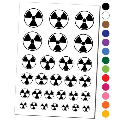 Ionizing Radiation Radioactive Trefoil Symbol Temporary Tattoo Water Resistant Fake Body Art Set Collection - Black (One Sheet)