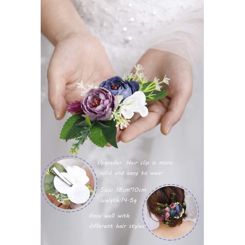 Kercisbeauty Boho Floral Bridal Hair Comb Clips Wedding Flower Leaf Hair Piece for Brides Evening Party Prom Handmade Unique Headpiece (Vintage Love)