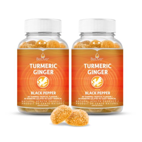 BeLive Turmeric Curcumin with Black Pepper & Ginger - Turmeric and Ginger Supplement for Immune Support, Healthy Skin, and Joint Health - Tropical Flavor | 2-Pack