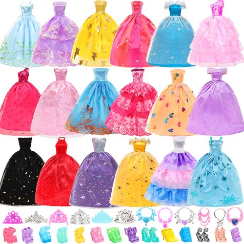 BARWA 10 Pcs Dresses with 17 Accessories Handmade Doll Clothes and Accessories Wedding Gowns Party Dresses for 11.5 inch Dolls