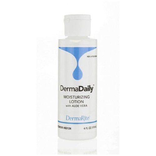 DermaRite's DermaDaily Moisturizing Lotion for Hand and Body - Daily Use Skin Moisturizer with Aloe Vera, Non-Greasy Formula - 4 oz. Bottle, 2 Count