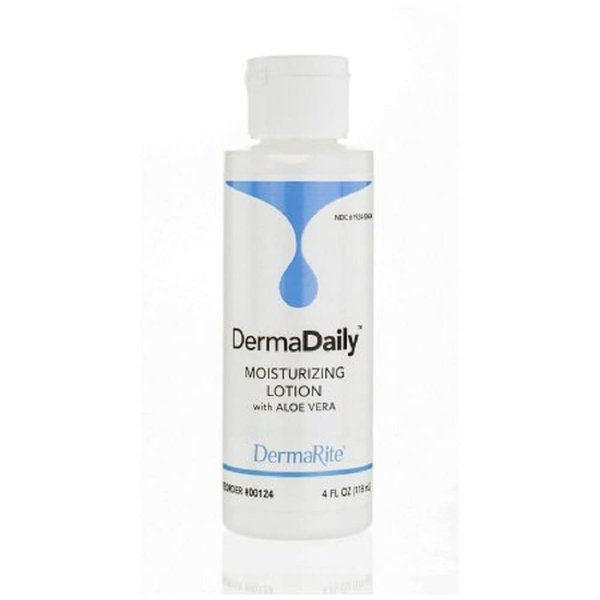 DermaRite's DermaDaily Moisturizing Lotion for Hand and Body - Daily Use Skin Moisturizer with Aloe Vera, Non-Greasy Formula - 4 oz. Bottle, 2 Count