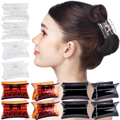 RC ROCHE ORNAMENT 12 Pcs Womens Stylish Flat Clutcher Jaw Claw Barrette Clamp Girls Beauty No Slip Grip Clasp Pin Cute Styling Hairdo Fashion Accessory Classic Hair Clip, Small Clear Brown and Black