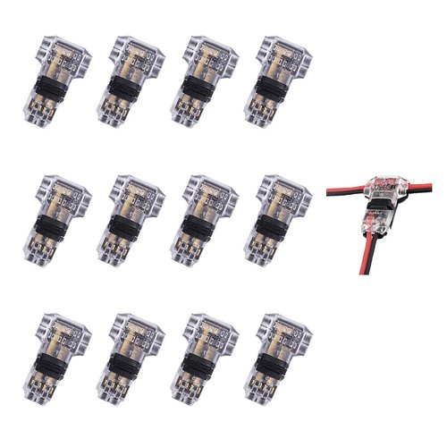 Low Voltage Wire Connector, Quick Solderless Wire Splice Connector, 12 Pack T Tap Wire Connectors, No Stripping Speaker Wire Splice, Fits 24-20 AWG Stranded/Solid Electrical Wires, T Type 2 Pin