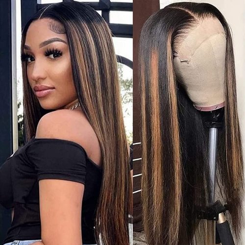 IFTIME Ombre Lace Front Wig Human Hair 22inch 13x4 Straight Highlight Lace Front Wigs for Women Human Hair Lace Front Wigs 180% Density Pre Plucked with Baby Hair 1B/30 Lace Frontal Wig