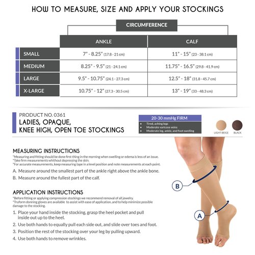 Truform Women's Compression Stockings, 20-30 mmHg, Knee High Length, Open Toe, Opaque, Beige, Small