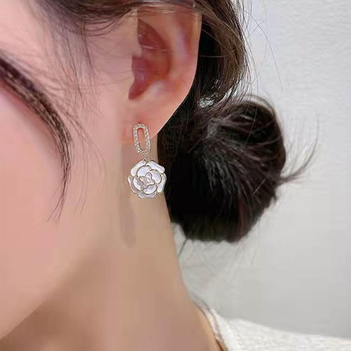 Sttiafay Vintage Crystal Flower Drop Earrings White Flower Earrings Pearl Camellia Earrings White Camellia Stud Earrings Jewelry for Women