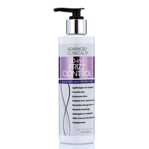 Advanced Clinicals 10-in-1 Anti-Frizz Hydrating Heat Protectant Hair Cream Coconut & Bamboo Strengthen, Detangle & Smooth Dry, Damaged Hair DEA, Paraben, Sulfate-Free, Color Safe, 7.5 Fl Oz