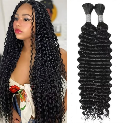 Yifute Human Hair Braiding Hair Deep Wave Bulk 100 percent Human Hair 16Inch Unprocessed Brazilian Hair for Human Hair Extensions 2 Braids Per of 1 pack 50g Human Hair for Micro braiding No Weft