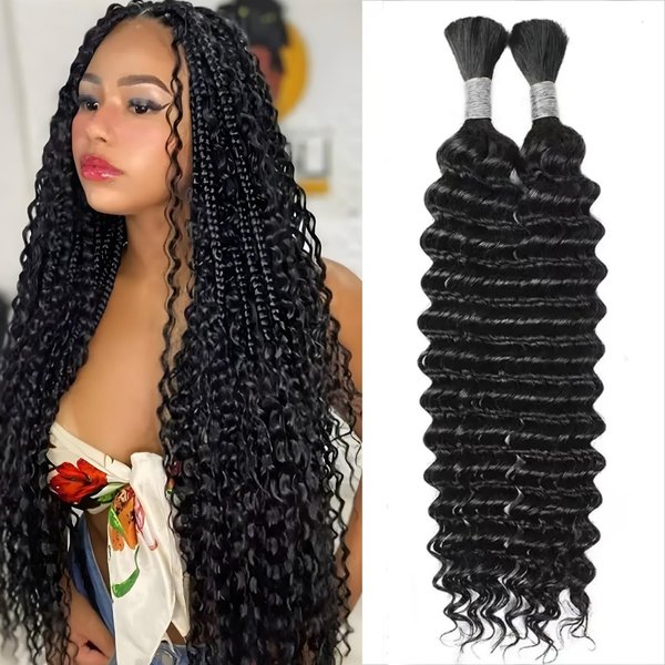 Yifute Human Hair Braiding Hair Deep Wave Bulk 100 percent Human Hair 16Inch Unprocessed Brazilian Hair for Human Hair Extensions 2 Braids Per of 1 pack 50g Human Hair for Micro braiding No Weft