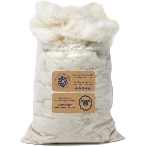 1 LB Super Clean Wool Filler for Stuffing, Needle Felting, Blending and Dryer Balls. Natural White