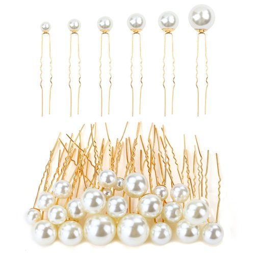 inSowni 54 Pieces Wedding Gold U-shaped Sparkly Pearl Hair Pins Bridal Bobby Hairpins Prom Formal Party Headpieces for Brides Briedesmaids Women Girls