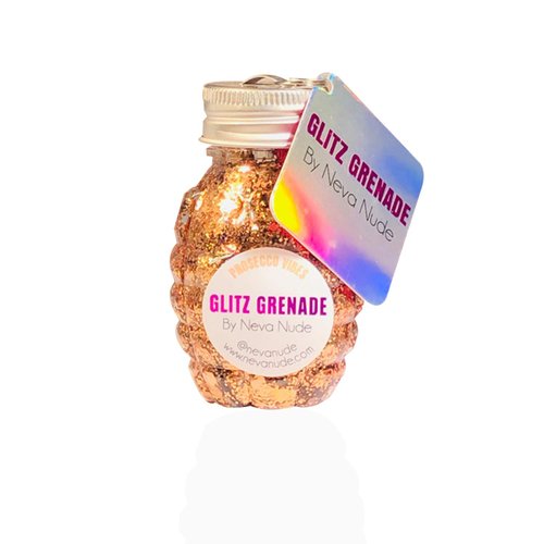 Neva Nude Face and Body Glitter Keychain - Chunky Glitter in Aloe for Festivals, Raves, and More | Cosmetic Grade | Super Sparkly, Holographic (Prosecco Vibes Glitz Grenade)