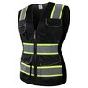 JKSafety 9 Pockets Women Hi-Vis Reflective Safety Vest | Mesh Black | Reflective Strips with Yellow Extended Trims | ANSI Compliant (168-Black, M)