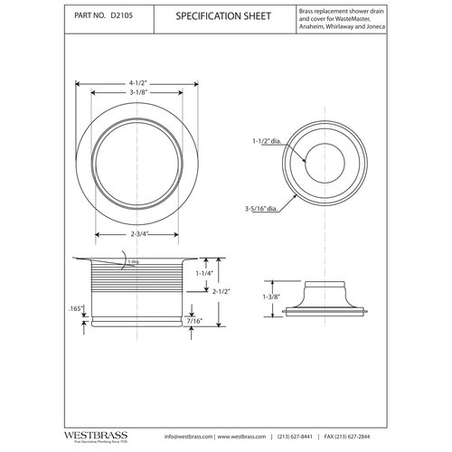 Westbrass D2105-62 3-1/2" EZ-Mount Brass Sink Waste Disposal Drain Flange and Stopper, 1-Pack, Matte Black