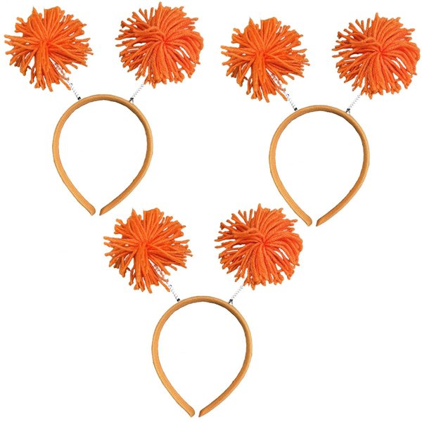 LEKTIST Pom Pom Headband - Orange, 3PCS Party Headband Fun Accessory for Women Adults Kids Costume Accessories