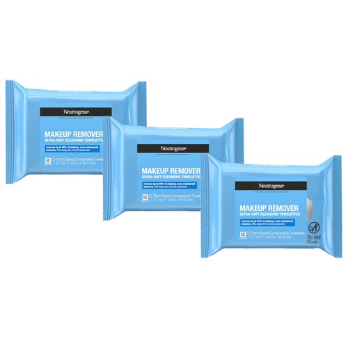 Neutrogena Makeup Remover Ultra-Soft Cleansing Towelettes 25 Count (Pack of 3)