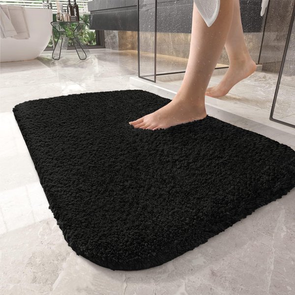 Color&Geometry Black Bathroom Rugs - Upgrade Your Bathroom with Soft Microfiber Black Bath Mat - Non Slip, Plush, Absorbent, Washable, 20”x32” Luxury Bath Rug Bathroom Carpet for Shower