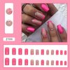 Medium Square Press on Nails Summer Hot Pink Flower Fake Nails French Tip Nails Glossy Nude Pink Acrylic Full Cover with Rhinestone Daisy Design Glue on Artificial Stick on Nails for Women 24PCS