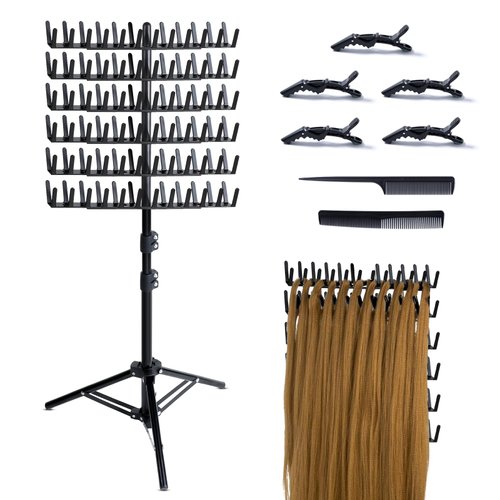 Eastdone Braiding Hair Rack Standing Hair Extension Holder Hanger, 144 Pegs Hair Divider Rack for Braiding Hair Separator Stand Display Stand (black)