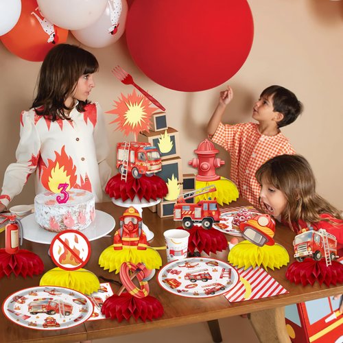9 Pcs Firetruck Birthday Decorations Fire Hydrant Centerpiece Firefighter Birthday Party Decorations Fire Truck Party Favors Fire Truck Birthday Party Supplies
