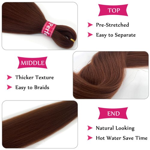 Color 30 Brown Braiding Hair Pre Stretched Knotless Prestretched Braiding Hair 30 inch Colored Hair Extensions for Braiding Pre Stretched Micro Braids Itch Free Yaki Short Braiding Hair
