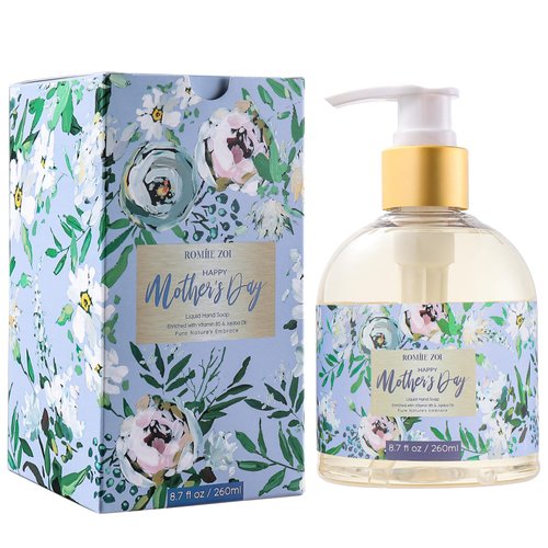 ROMIIE ZOI Mini Liquid Hand Soap for Mother's Day Gift Basket - Luxury Floral Design- Infused with Rose Scented Aroma - 260 ML / 8.7 FL OZ