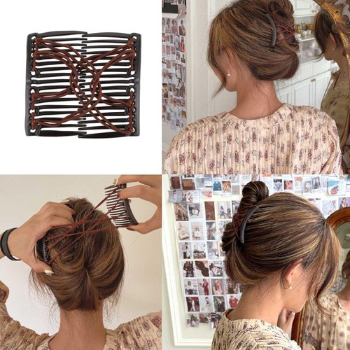 5 Pieces Stretchy Magic Hair Comb Adjustable Elastic Comb Hair Clip for Women Girls No Crease Hair Pins Vintage Hair Bun Maker Hair Accessories for Curly Thick Wavy Hair Ponytail