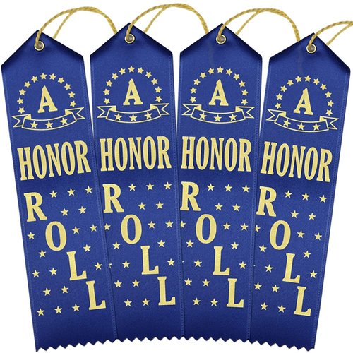 RibbonsNow "A" Honor Roll Award Ribbons - 100 Blue Ribbons with Card & String