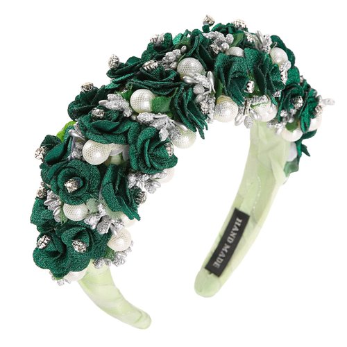 QIANXUAN Solid Color Wide Headbands For Women Diamond Rhinestone Headbands For Women Top Knot Headband Crystal Handmade Three-dimensional Flower Girls Hair Accessories Glisten Fashion Jewelry Padded Hairband