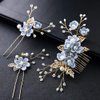 NUOBESTY 4 Pcs Wedding Hair Comb Rhinestones Crystal Floral Bridal Hair Clips Hair Pin Hair Jewelry for Wedding Dress Accessories (Blue)