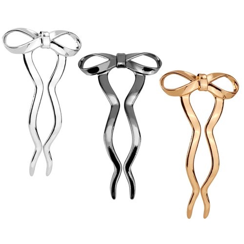 3pcs Bow Hair Pins, Metal Bow Hair Pins for Buns Bow Knot Hair Pin Wavy Hairpins French Bow Hair Pin for Women Buns Hair Styling Accessories(1 Gold & 1 Silver & 1 Black)
