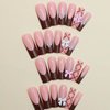 Hkanlre Press on French Nails Square Brown Fake Nails Tips Full Cover Long Bow False Pearl 3D Nails for Women and Girls 24PCS