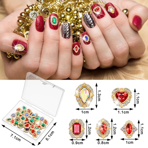 35 Pieces 3D Luxury Nail Art Nail Gems Nail Crystals Gold Nail Diamonds Rhinestones Metal Alloy Glass Rhinestones Nail Charms with Storage Box for Nail Decor DIY Craft Jewelry Making (Classic Style)