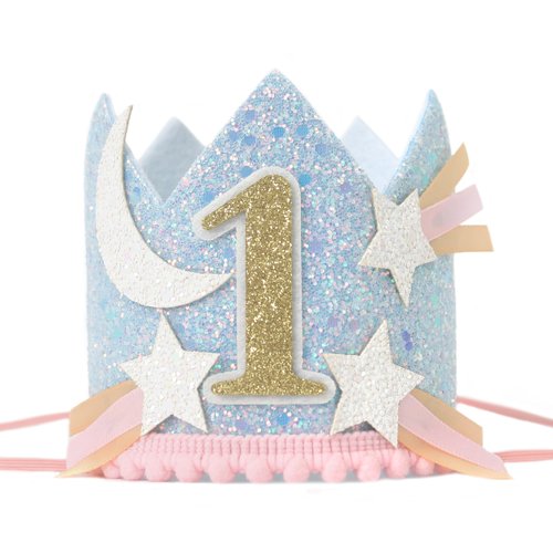 KOJIN Moon Star 1st Birthday Crown，Space-Themed 1st Birthday Hat For Babys，Meteor Birthday Party Hats，Boho Girl Birthday Crown，1st Birthday Cake Smash Decor