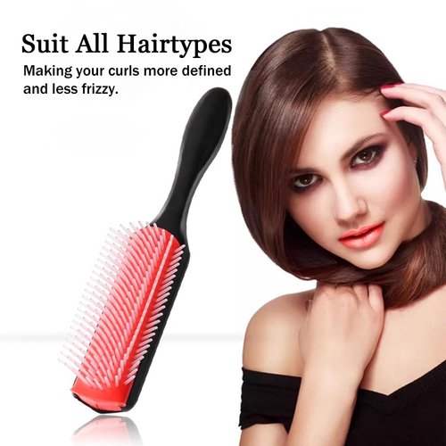 Quacc 9-Rows Cushion Nylon Bristle Hair Brush Women Men Curly Wet or Dry Hair Classic Detangling Brushes for Separating Shaping Defining Curls Blow-Drying Styling Detangling