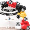 Race Car Happy Birthday Banner Black and White Checkered Balloons Race Car Birthday Party Decorations Racing Themed Checkered Flag Party Supplies for Boys