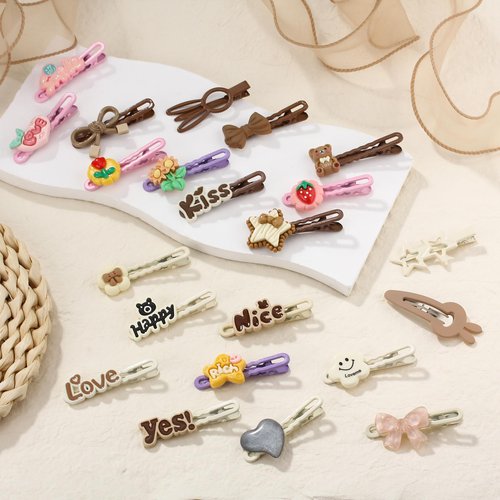 Urpanda 18PCS Flower Hair Clips Sets for Women Girls, Star Bear Heart Letter Snap Metal Cute Fashion Decorative Hair Clips Hair Barrettes Hair Accessories