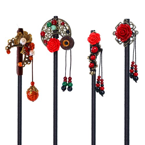 Retro Flower Hairpins Japanese Floral Hair Sticks Hair Pins for Women 4 PCS Chinese Hair Sticks Retro Hairpins Japanese Hair Chopsticks Flower Hair Accessories for Women Long Hair
